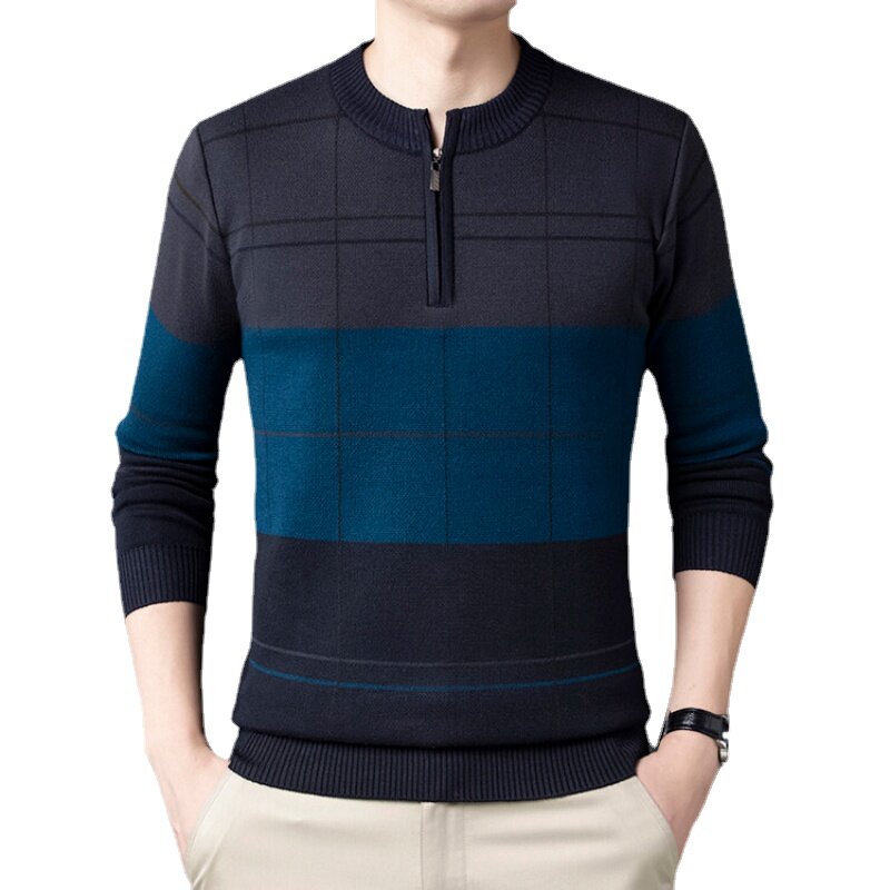 2023 Men's Sweater Quarter Zipper Round Neck Knitted Sweater Warm Casual Men's Clothing