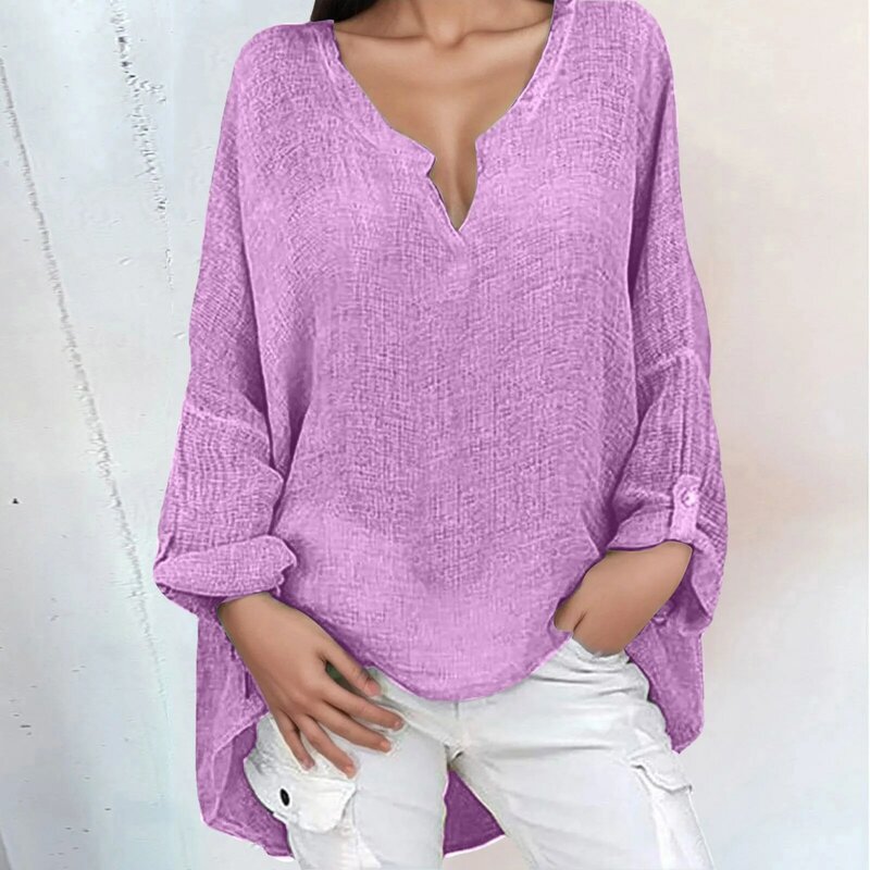 Summer Loose Linen Blouse Woman Long Sleeve Boho Tops Shirts Solid Color Vintage Bohemian Clothes Summer Casual Ladies Pullover