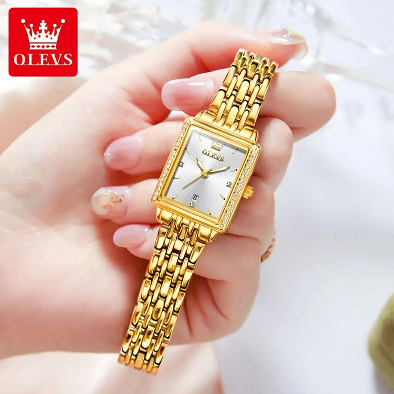 OLEVS-requintado relógio de quartzo quadrado para mulheres, elegante 3bar, impermeável, luminoso relógios de pulso para senhoras, relógio automático, luxo