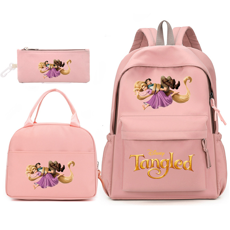Disney Tangled Rapunzel Princess 3pcs/Set Backpack with Lunch Bag for Teenagers Student School Bags Casual Comfortable Travel