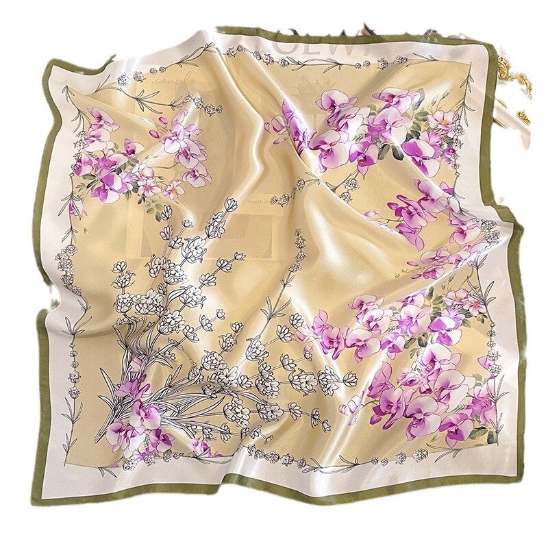 Bufanda cuadrada de seda 100% auténtica para mujer, pañuelo para el cuello, chal para la muñeca, marca de lujo