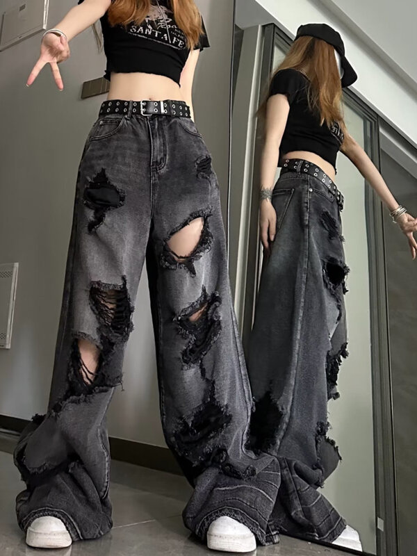Niche Design Jeans, High Street Heavy Industry Wide Leg Pants, High-end Floor Length Pants, Trendy Brand Women's Jeans