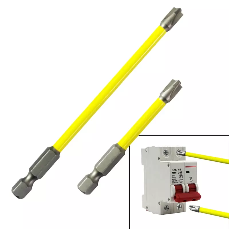 Broca de destornillador amarillo magnético, 65mm, 110mm, broca de destornillador de Cruz ranurada especial para electricista FPH2