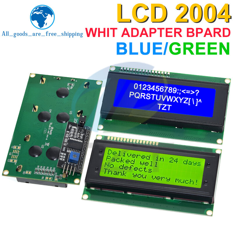 TZT IIC/I2C/TWI 2004 modul LCD lampu latar biru hijau seri untuk Arduino UNO R3 MEGA2560 20X4 LCD2004