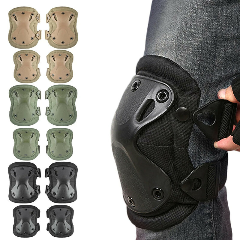 4Pcs Set Military Tactical Multicam Knee & Elbow Pads,Adjustable Skate Protective Pad Army Combat Airsoft Hunting Safety Gear