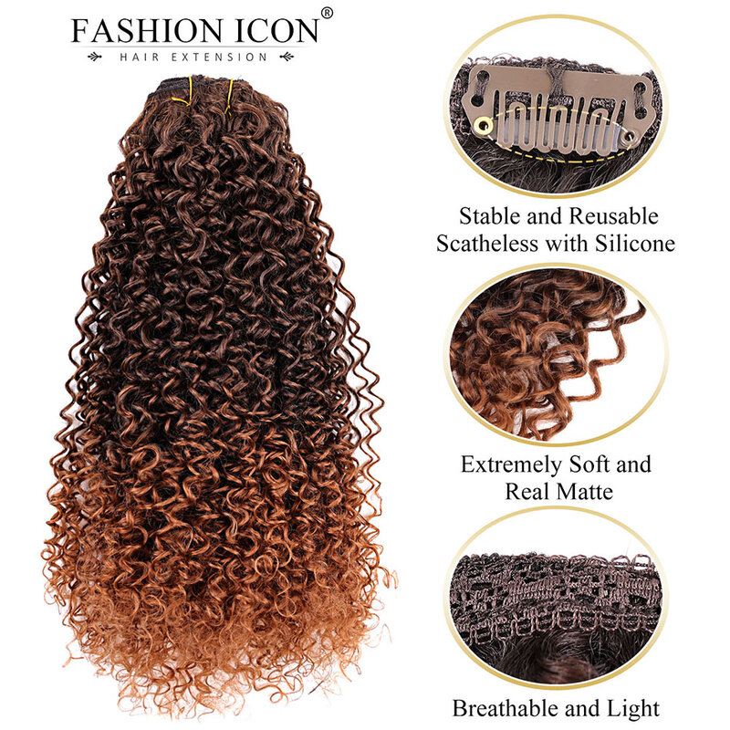Extensions capillaires synthétiques longues 26 pouces, 140g, faux cheveux crépus bouclés Afro, postiche à Clip, épingle à cheveux brune noire pour femmes