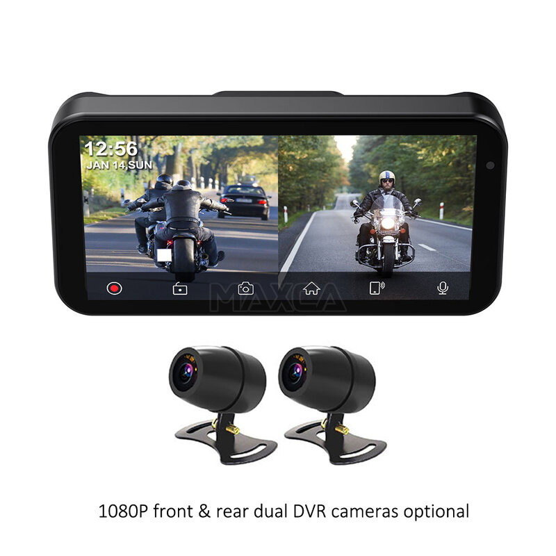 Система видеорегистратора Maxca M6 Moto с двойной камерой HD1080P, 6,25 дюйма, Поддержка беспроводного CarPlay, автонавигатор Android