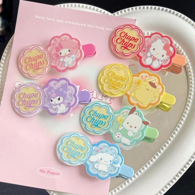Sanrio-pasador lateral transparente de dibujos animados, accesorios para el cabello Kawaii, juego de regalo, Kuromi mymelody, Cinnamoroll Kittycat