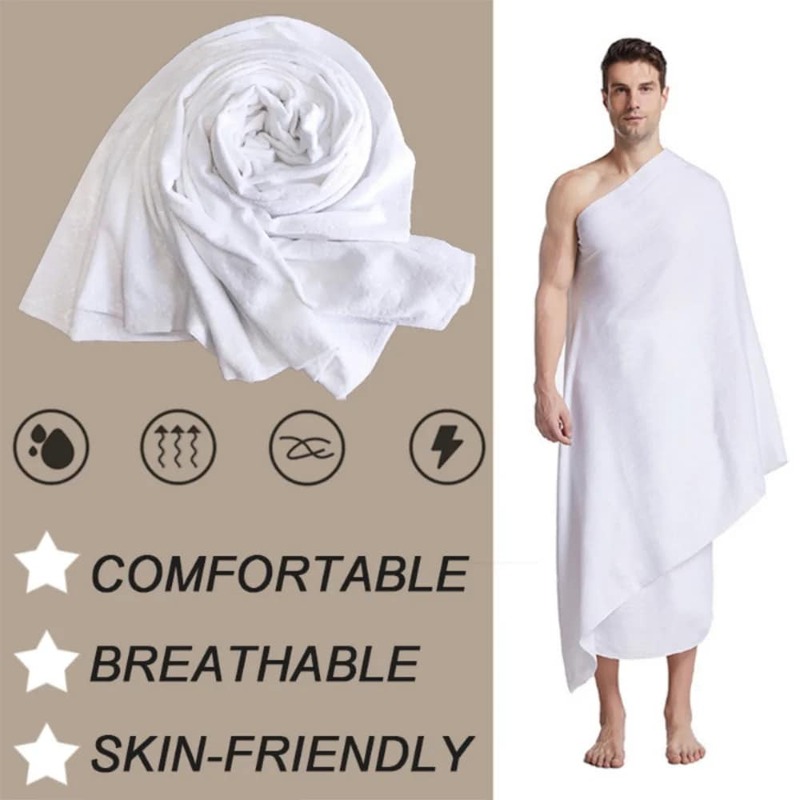 1Pcs Ihram Hajj Towel Soft Comfortable White Pilgrimage Towel Arabia Muslim Ethnic Men Prayer Shawl Worship Hajj Costume