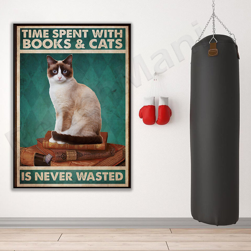Waktu Yang Dihabiskan untuk Buku dan Kucing Tidak Pernah Sia-sia, Poster Kucing, Cetak Seni Pecinta Buku, Poster Seni Dinding Cinta Kucing