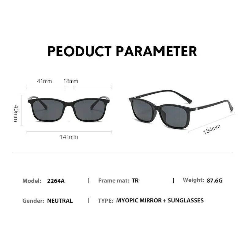 Montura de gafas para hombre y mujer, gafas de sol polarizadas con Clip de 5 piezas, magnéticas, UV400, 2264