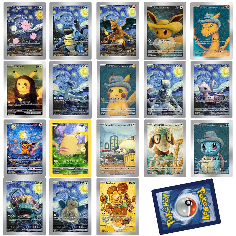 Cartas de colección de Pokémon, juego de cartas de colección de Pikachu de Van Gogh, 18 piezas, Anime clásico, juguetes de regalo