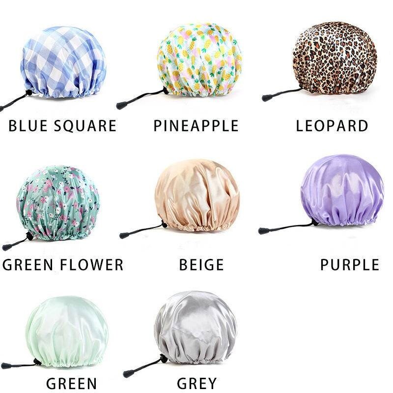 Shower Caps Reusable Waterproof Bath Cap Extra Large Shower Cap Double Layer with PEVA Lining Adjustable Elastic Band