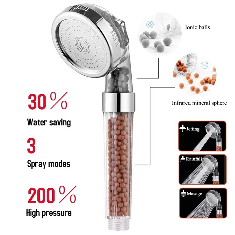 Cabezal de ducha de SPA de alta presión, 3 funciones, ahorro de agua, accesorios de baño de lluvia de mano, filtro de aniones, nuevo