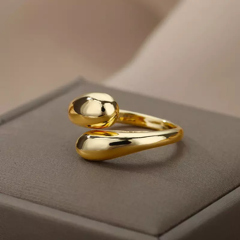 Anillos de cuentas de doble bola Lisa para mujer, Color dorado abierto, anillos geométricos para pareja de boda, regalo de joyería estética