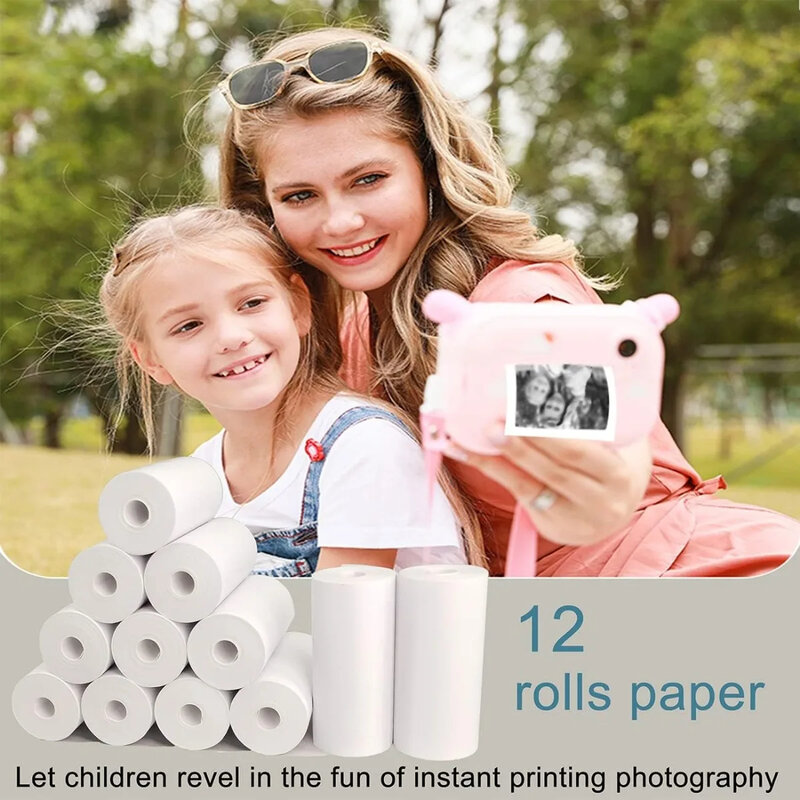 Filme de papel de reenchimento de câmera instantânea impressão térmica sem corante para 57mm impressoras portáteis de recibos de dinheiro impressora móvel para crianças 12 rolos
