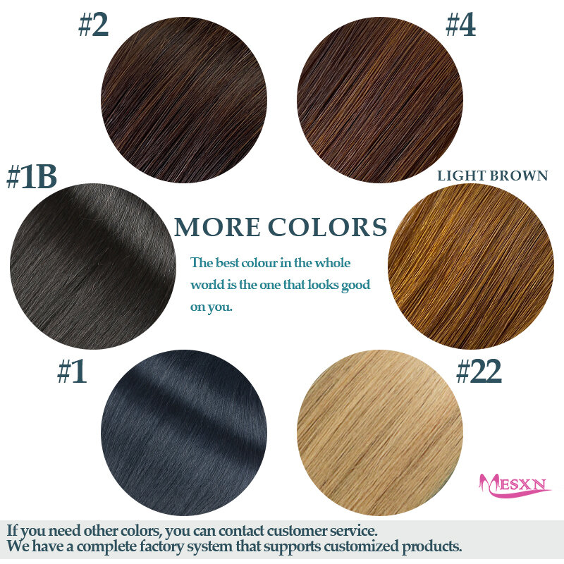 MESXN-extensiones de cabello a granel de alta calidad, cabello humano Natural Real, negro, marrón, Rubio, 613 colores, engrosamiento de raíces para salón