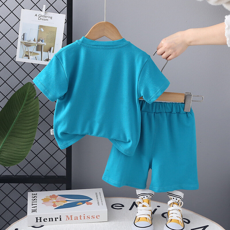 Setelan baju bayi laki-laki perempuan, kaus celana pendek kasual 2 potong/Set kostum tracksuit anak laki-laki musim panas