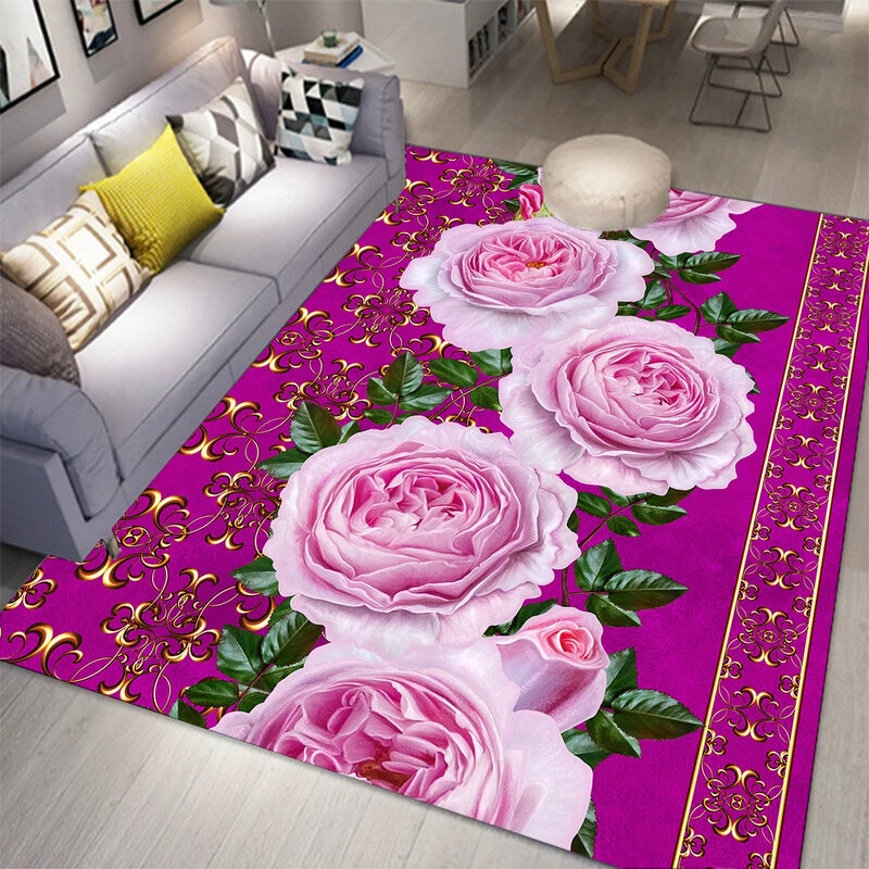 Karpet Area mawar keset bunga romantis, keset lantai gaya Pastoral pedesaan dekorasi kamar tidur ruang tamu