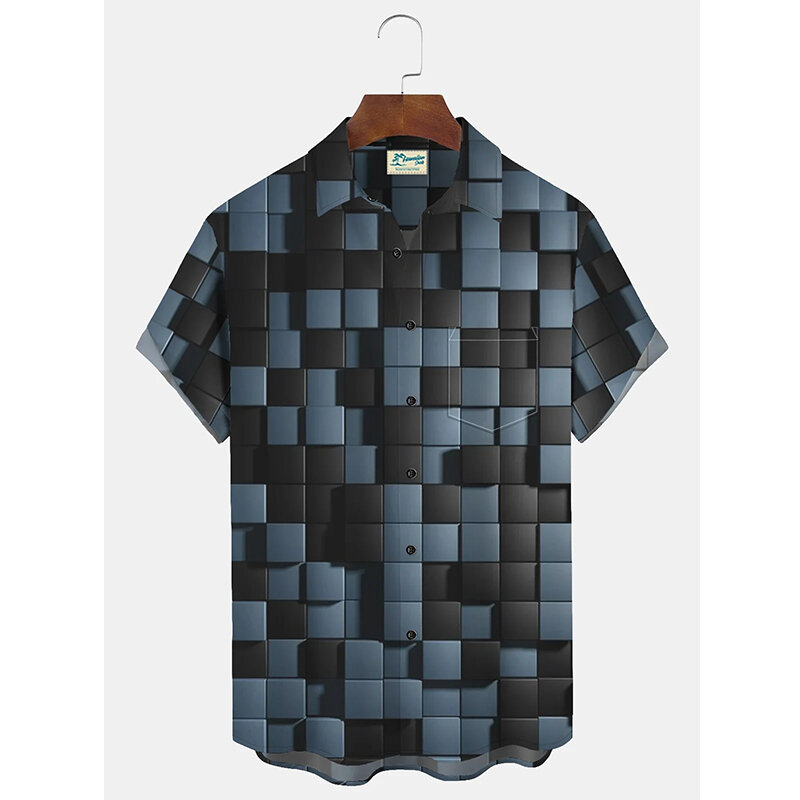 Chemise à carreaux imprimée en 3D pour hommes, vêtements de styliste, été 2024, voyage hawaïen plage Harajuku, boutons