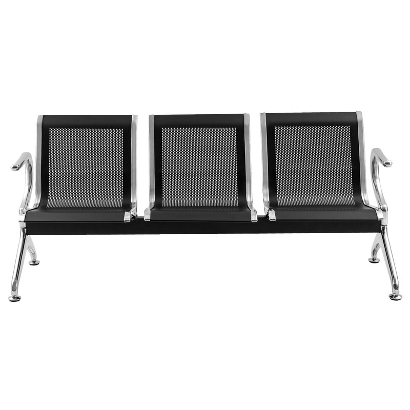 Waiting Room Chair with Arms 3-Seat Airport Reception Bench for Business Hospital Market, Black