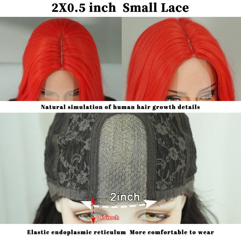 7JHH parrucche parrucche anteriori in pizzo sintetico per capelli per le donne parrucche rosse con parte centrale a onda d'acqua lunga parrucca frontale in pizzo HD soffice ad alta densità
