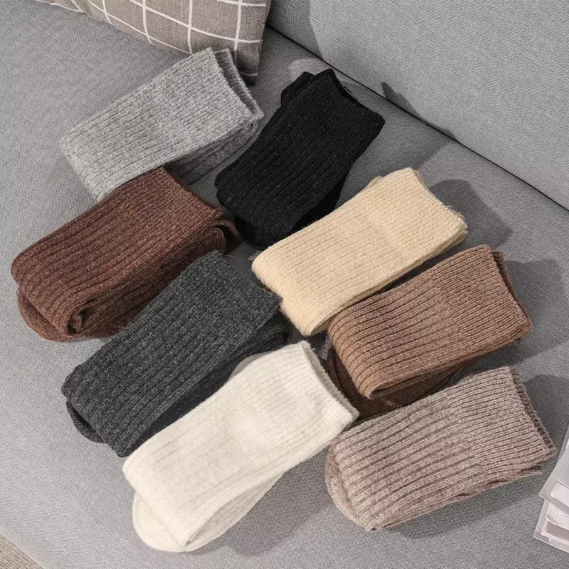 Women Long Socks Cashmere Women Boot Solid Wool Thigh Stocking Skinny Casual Cotton Over Knee-High Fluffy Female Long Knee Sock