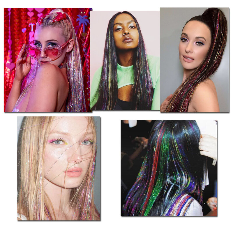 Sparkle Shiny Hair Tinsel Glitter Braids Bling Extensions Dazzles Women Hippie for Braiding Headdress Braiding Tools Accessories