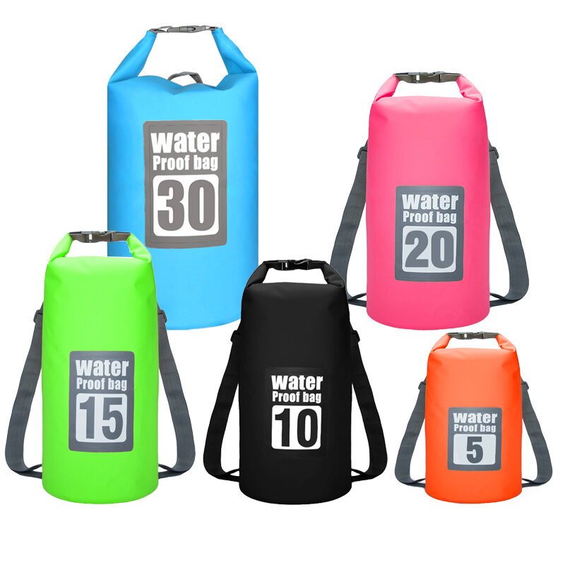 PVC Waterproof Dry Bag 5L/10L/15L/20L/30L Outdoor Diving Foldable Storage Beach Swimming Bag Rafting River Ocean Backpack