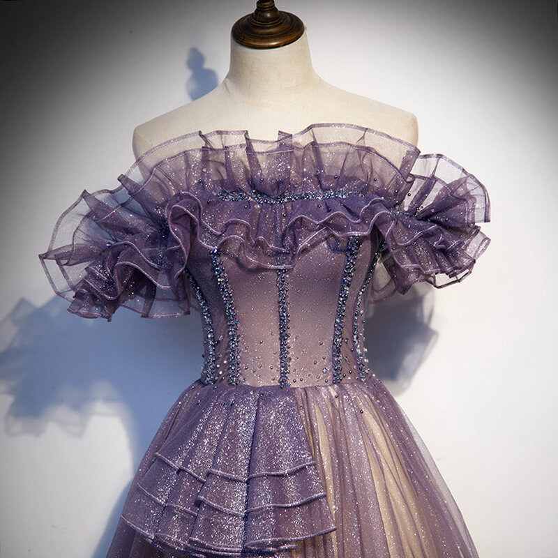 2023 neues Bankett Abendkleid schulter frei Sommer eleganter Stil langer Chor Performance Kleid Erwachsenen kleid
