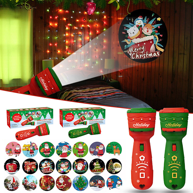 Linterna con 24 patrones de Santa para niños, linterna de árbol de Navidad, proyector, lámpara, juguete de Educación Temprana, regalo de Navidad