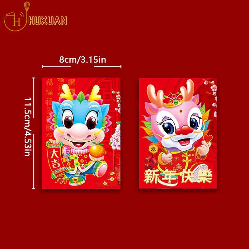 6 szt. 2024 chiński smok rok czerwona koperta kreatywny wiosenny festiwal urodziny prezent dla dzieci szczęśliwe pieniądze koperty czerwone opakowanie