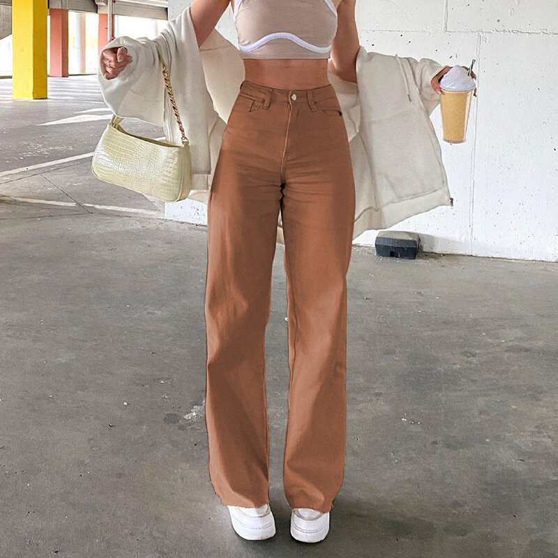 2023 Casual Comfort Denim Mom Pants Washed Brown Jeans Fashion Y2K Women High Waist Stretch Wide Leg Femme Trousers Jean Pants