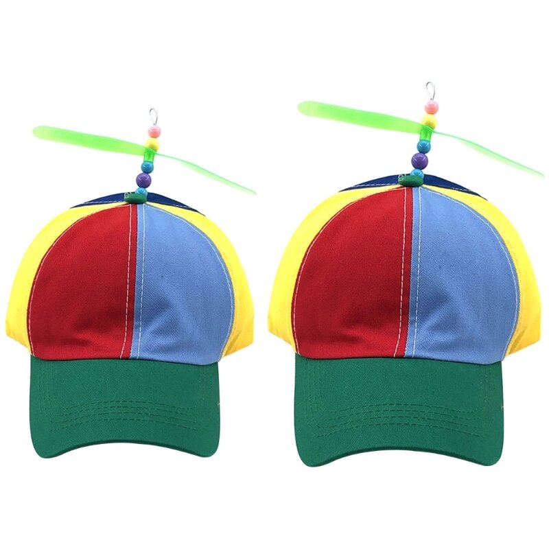 قبعة بيسبول بألوان قوس قزح مع مروحة قابلة للفصل وقبعة هليكوبتر مضحكة