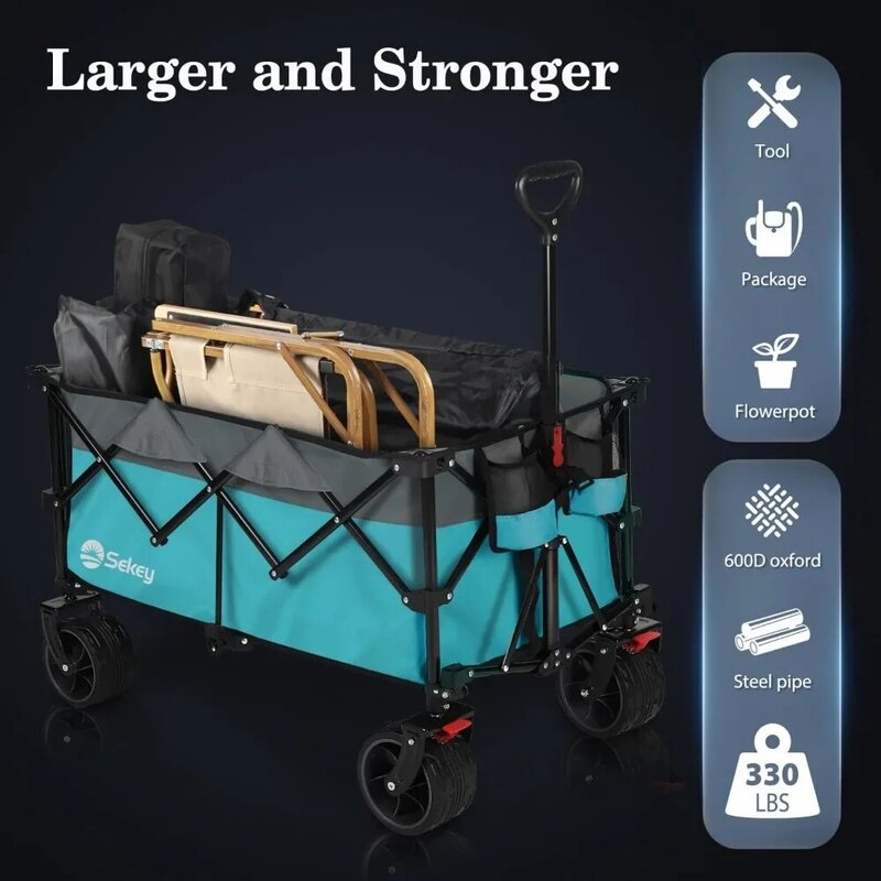 Heavy Duty Folding Garden Cart, Big All-Terrain Praia Wagon, Carrinhos Utilitários, 330lbs, Peso 220L Capacidade