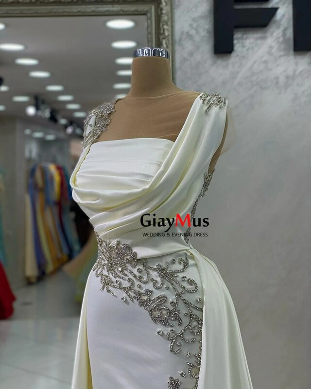 GiayMus Modern Sereia Vestidos De Casamento Sem Mangas Strapless Cristal Frisado Wedding Party Dress Plus Size Robe Mariage 2023