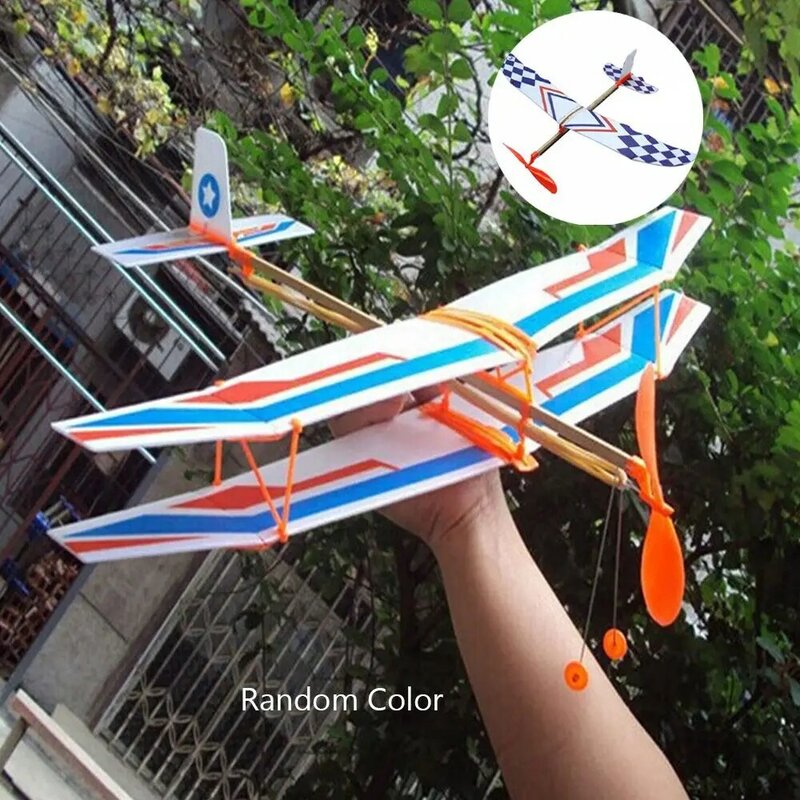 Novelty Plastic DIY Powered Glider Plane Assembly Model Rubber Band Airplane Aircraft
