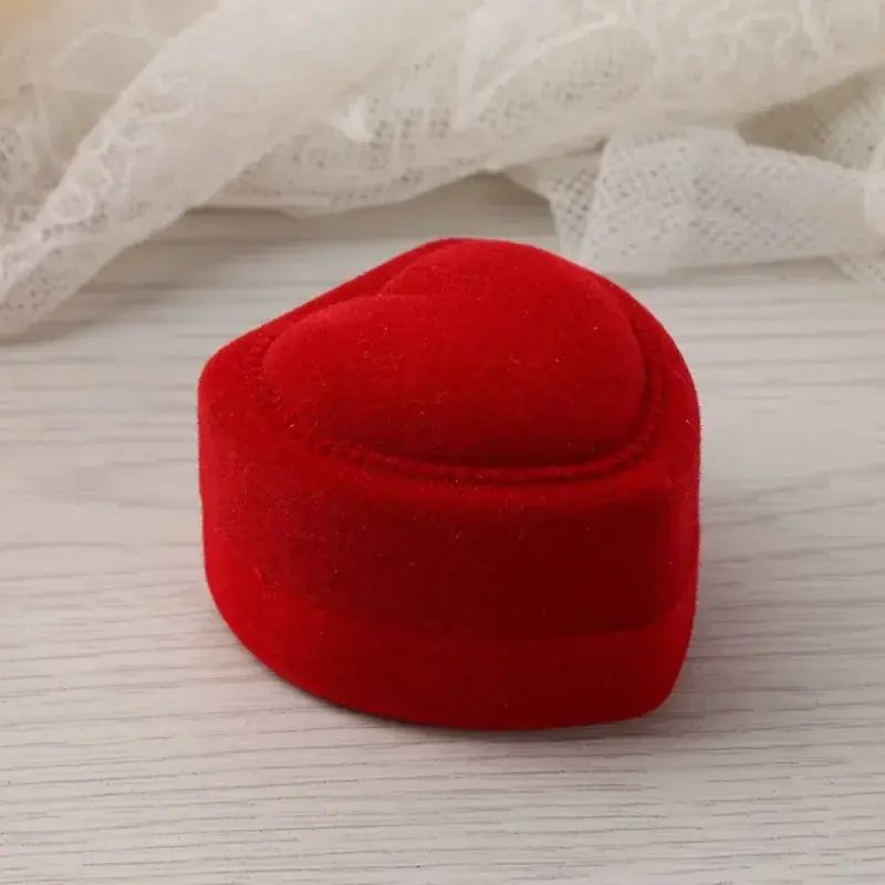 Beflockung rote Herzform Ring boxen Schmuck Ohrringe Vitrinen Inhaber Geschenk box Ehering Box Zähler Verpackung Ringe
