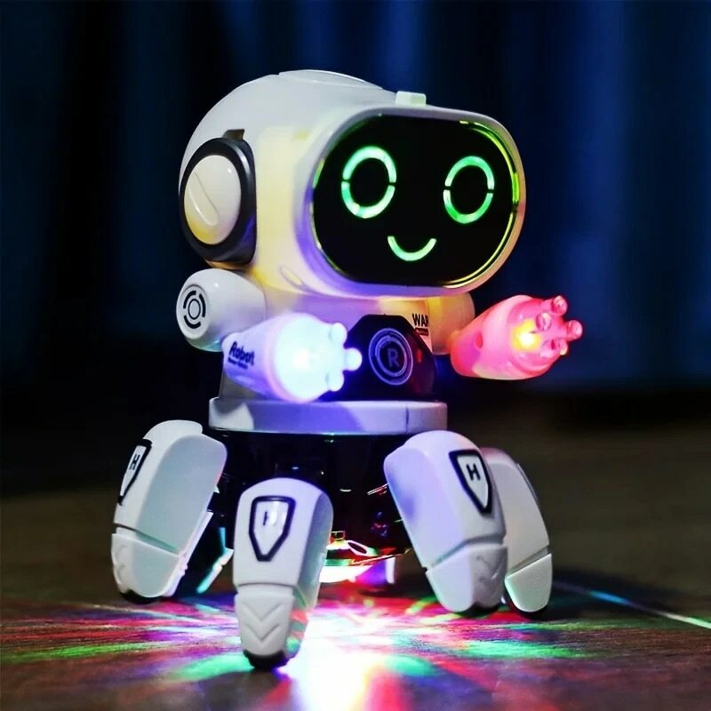 キュートな6爪LEDライト付き音楽ロボット、子供向けの教育およびインタラクティブ玩具、バッテリーは含まれていません