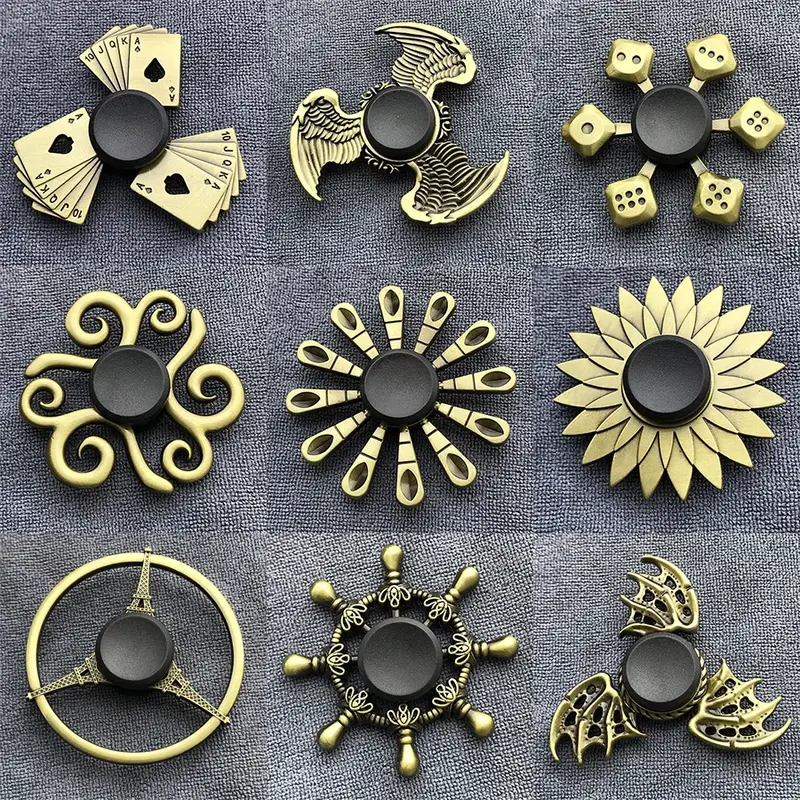Fidget Finger Spinner Antique Brass Color Alloy Metal Hand Spinner Stress Relief Decompression Toy For Kids Adults Funny Gifts
