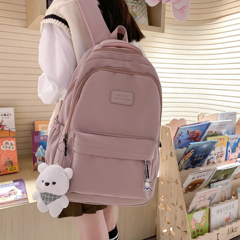 Простой однотонный рюкзак для мужчин и женщин, вместительный прочный ранец для студентов, модная повседневная сумка на плечо, сумки для книг, 1 шт.