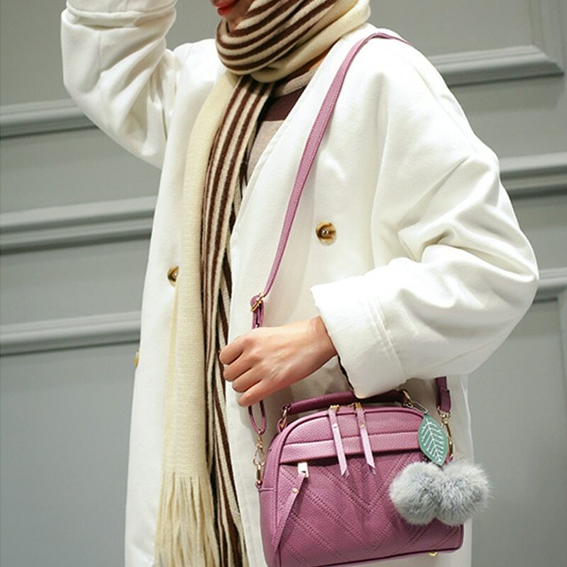 Women Messenger Bags New PU Leather Handbag Inclined Shoulder Bag Women Crossbody Handbags Bag Ball Tassel Bag