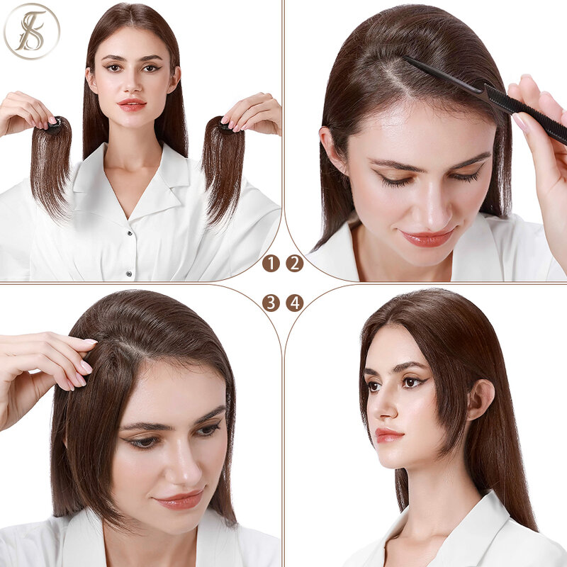 TESS Natural Hair Bangs 16g Fringe Human Hair Invisible Fake Hair Bang Hair Clip In Bangs 2pcs Side Fringe Hairpiece For Women