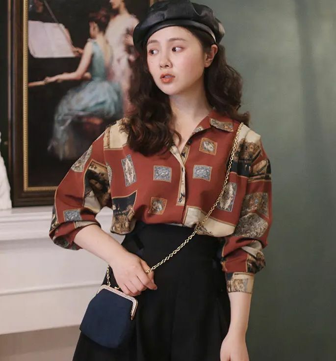 Camicie retrò letteratura e arte donna stampate primavera autunno All-Match moda Harajuku Streetwear camicie in Chiffon nuovo