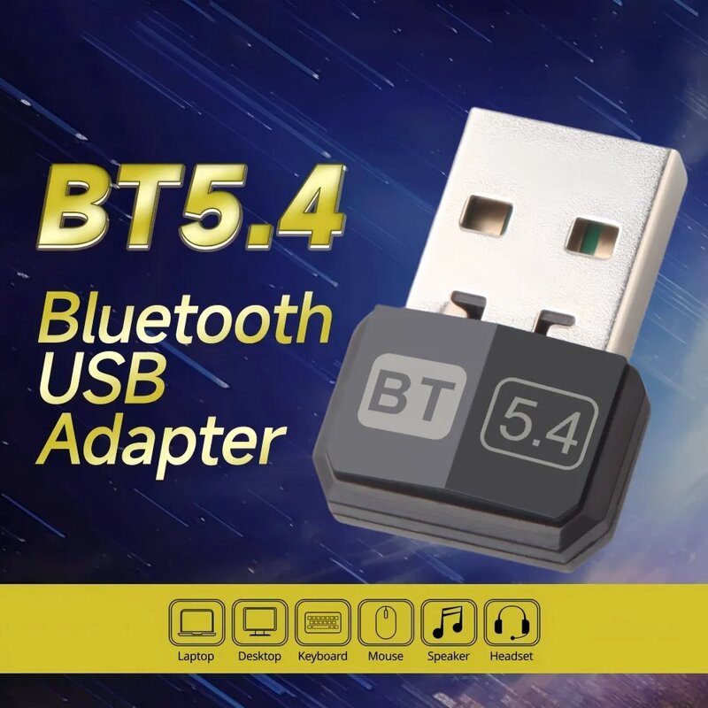 USB 블루투스 5.4 어댑터 오디오 동글 어댑터, 미니 USB 무선 리시버/송신기, PC 및 노트북 드라이버 무료, Win10/11