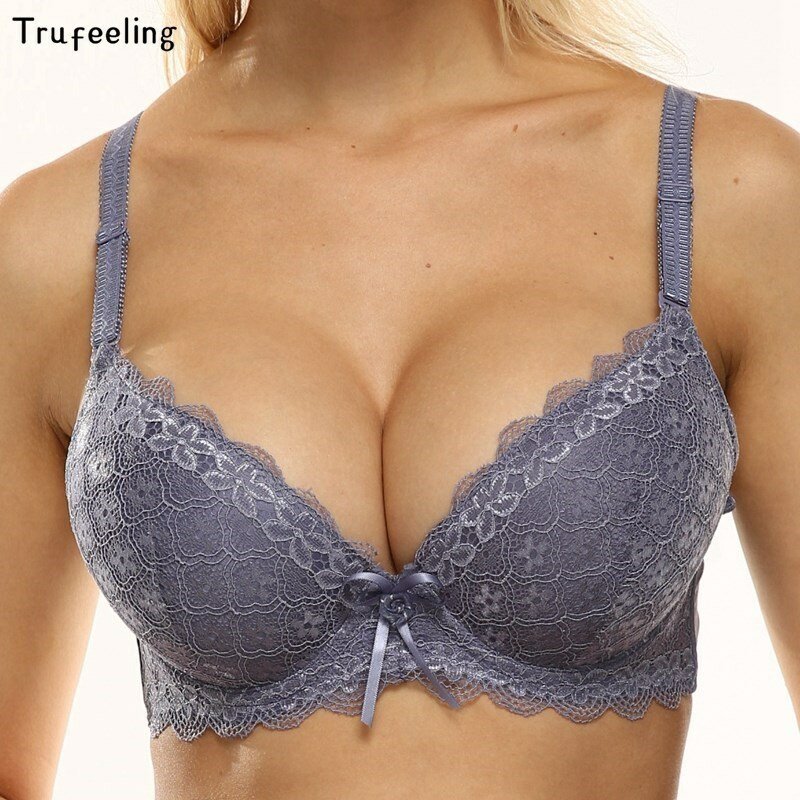 TRUEFEELING – Soutien-gorge type lingerie à dentelle pour femme, push-up, motifs floraux, sous vêtements à armature, grande taille de 85B à 100C