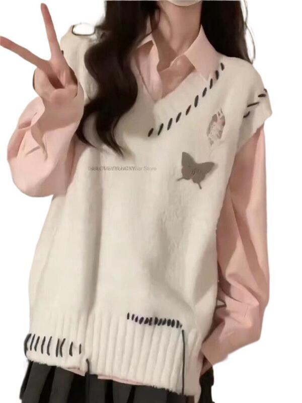 Koreanischer Stil zweiteiliger Anzug College-Stil Design Sinn Quaste vielseitige V-Ausschnitt Pullover Weste Mädchen JK Weste Schuluniform Weste
