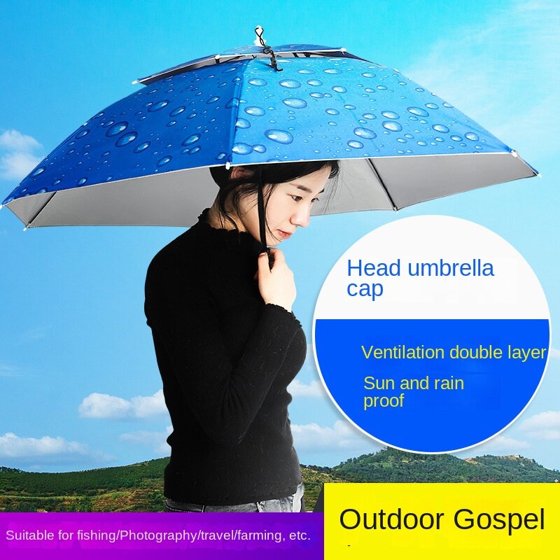 Double-Layer Windproof e Rainproof Folding Top Umbrella Hat, Fishman Head-Mounted, proteção solar ao ar livre, Pesca