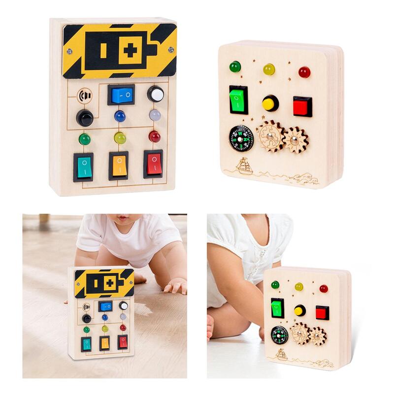 Lights Switch Busy Board Fine Motor Skills Learning Travel Toy Wooden Busy Board for Girls Boys Children Toddlers Party Gift