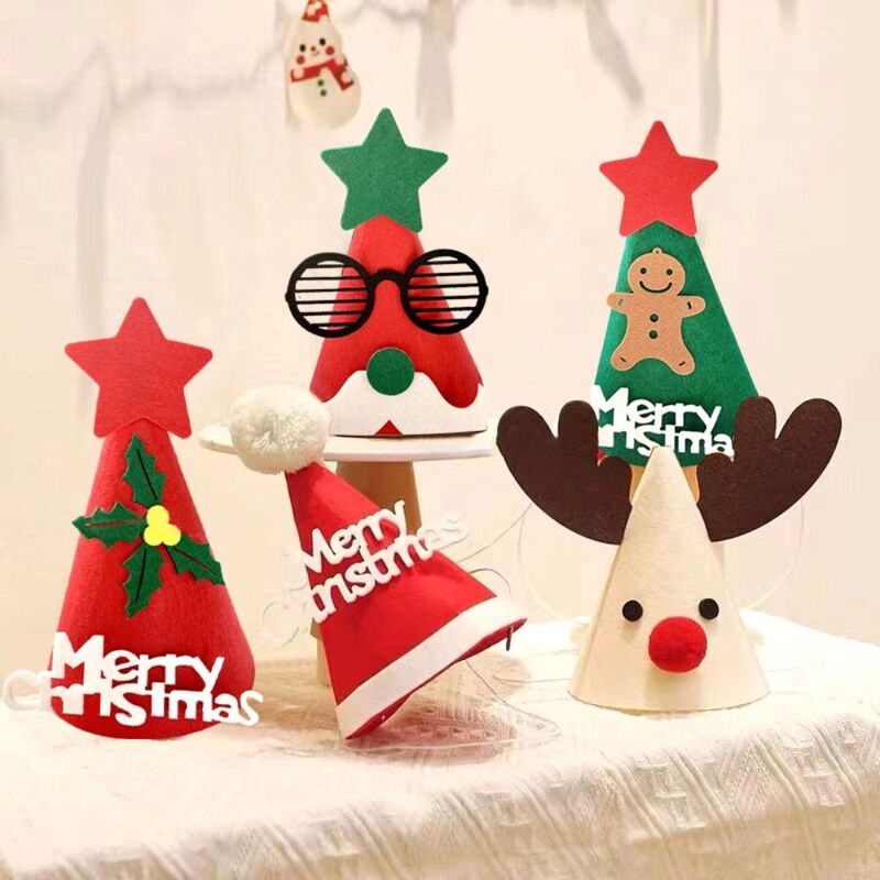 Topi Natal Santa Claus, topi pesta kartun hewan, topi Santa Claus, topi Natal Felt lucu